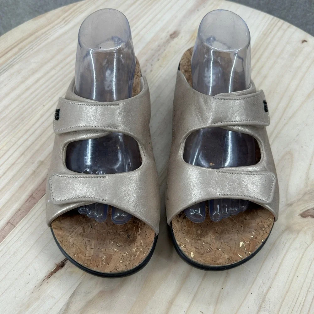 SAS Cozy Slide Sandals Womens 10 Gold Metallic Leather Adjustable Straps